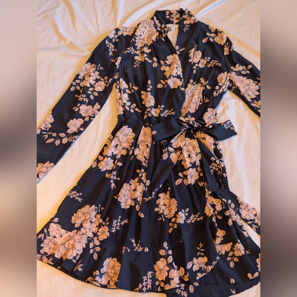 Marissa Webb Faux Wrap Navy And Pink Floral Mini Dress Size 8 Ethereal Boho